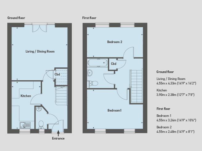 Floor plan 2 bedroom house - artist's impression subject to change